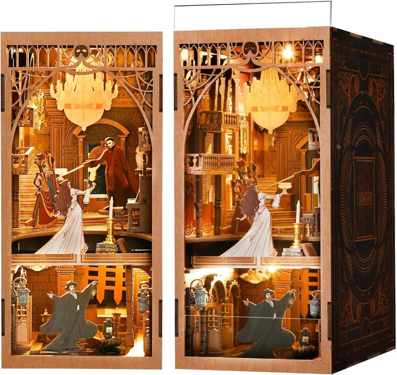 CCCDF Book Nook Kit, DIY Miniature Dollhouse Booknook Kit, 3D Wooden Puzzle Bookend Bookshelf Insert Decor with LED Light for Teens and Adults (Phantom of The Opera) - Image 1